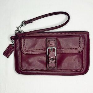 COACH Vintage Hampton Silver Buckle Currant Leather Large Skinny Wristlet